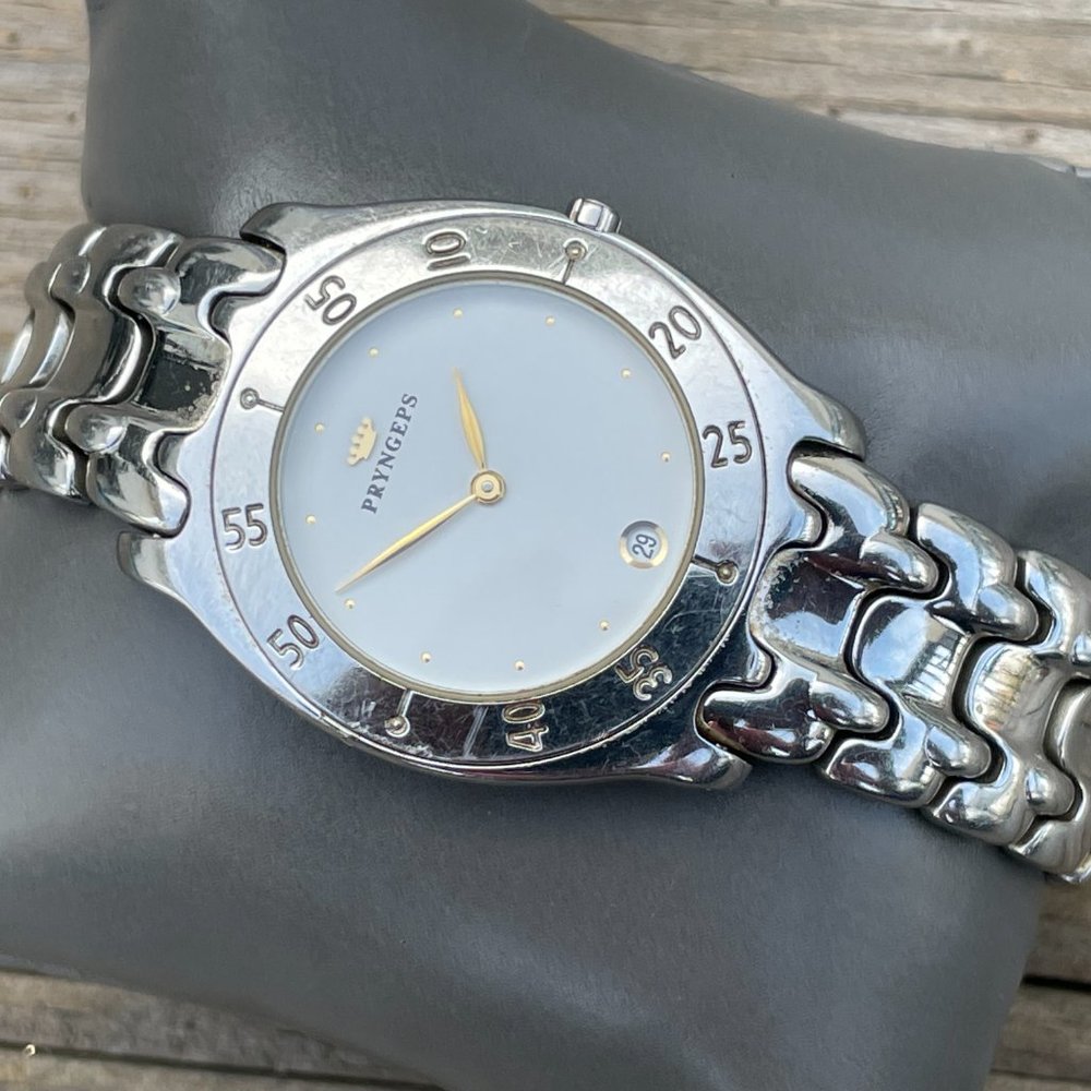 Vintage PRYNGEPS Wristwatch Silver Tone Analog Date Indicator - Picture 16 of 16